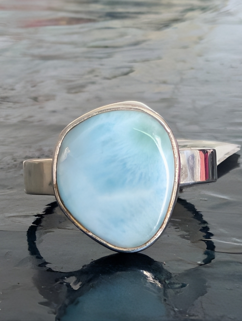 Gemstone of the Caribbean Rare Natural Larimar Sterling Silver Ring Size 9